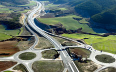 Aerial view of the Venta de Judas - Province of Zaragoza section of the A-21 motorway in Navarra, Spain